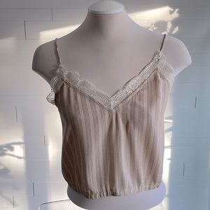 L Wilfred Crop Tank w/ Adjustable Straps, Lace detail, Vertical Stripes